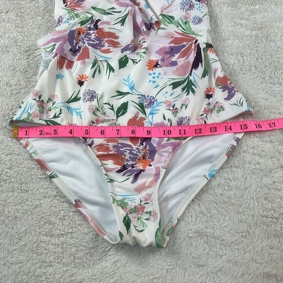 LC Lauren Conrad flirty ruffle floral print one piece swimsuit, med - Picture 3 of 8